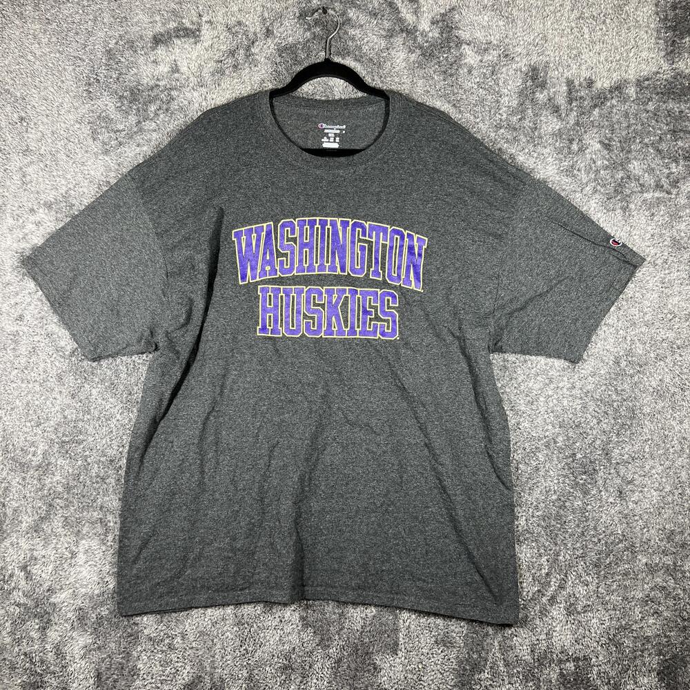 Champion Shirt Mens 2XL Gray Washington Huskies Graphic Tagless Crew Neck